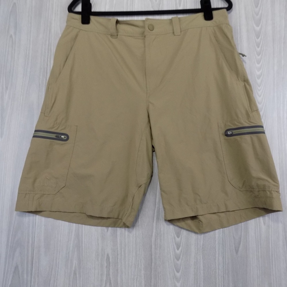 L.L.Bean Mens Cresta Shorts 10" Cargo Mens 34 Tan Stretch Outdoor Gorpcore EUC